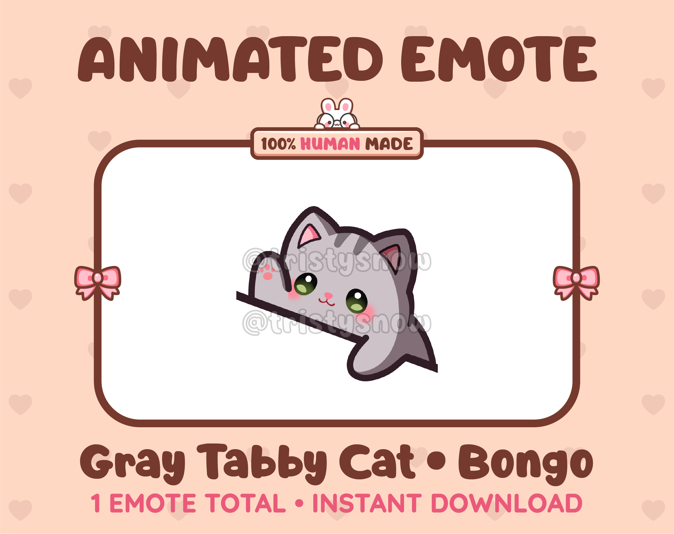 Gray Tabby Cat emote preview displaying a cute gray tabby cat bongo emote.