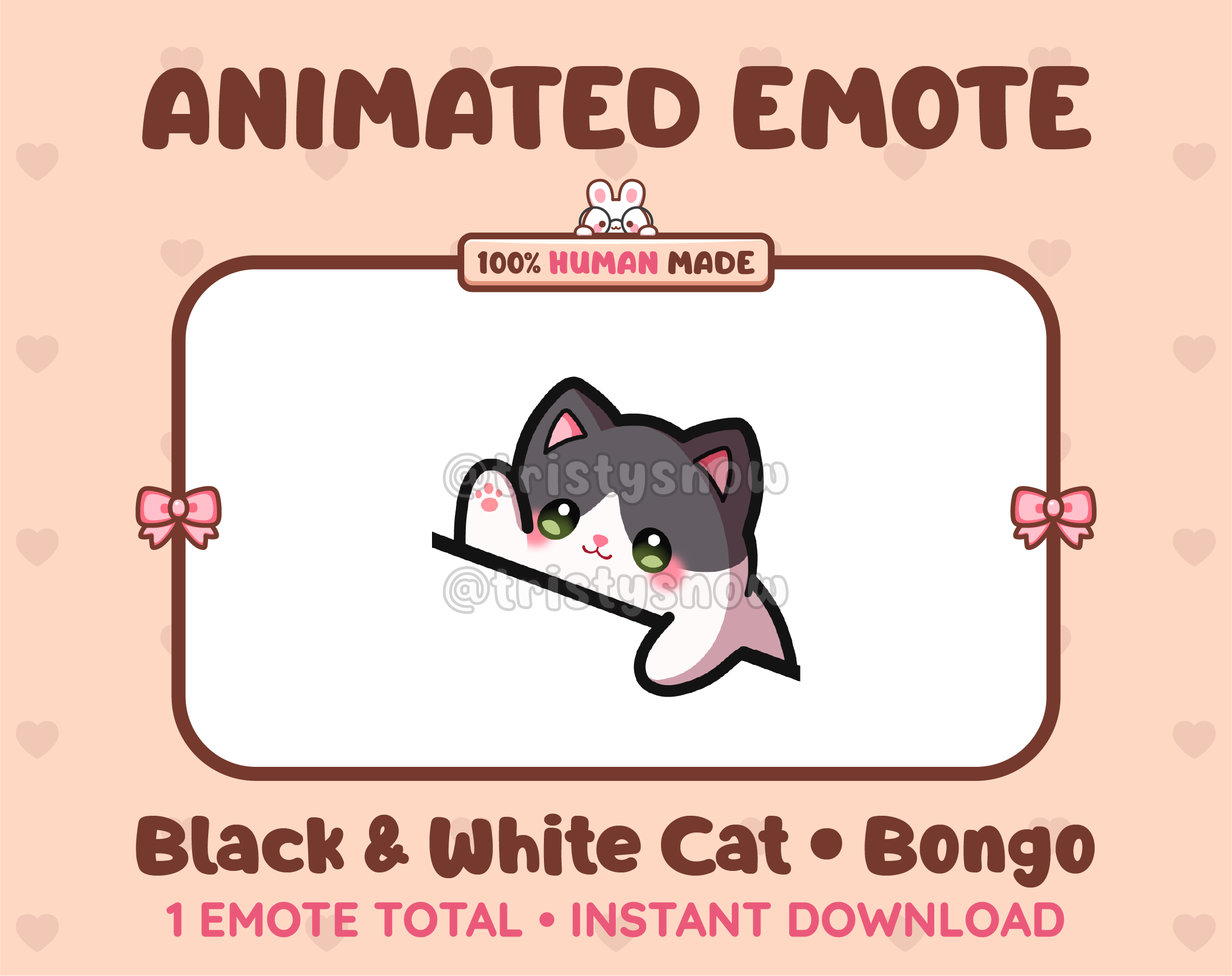 Black & White Cat emote preview displaying a cute black & white cat bongo emote.
