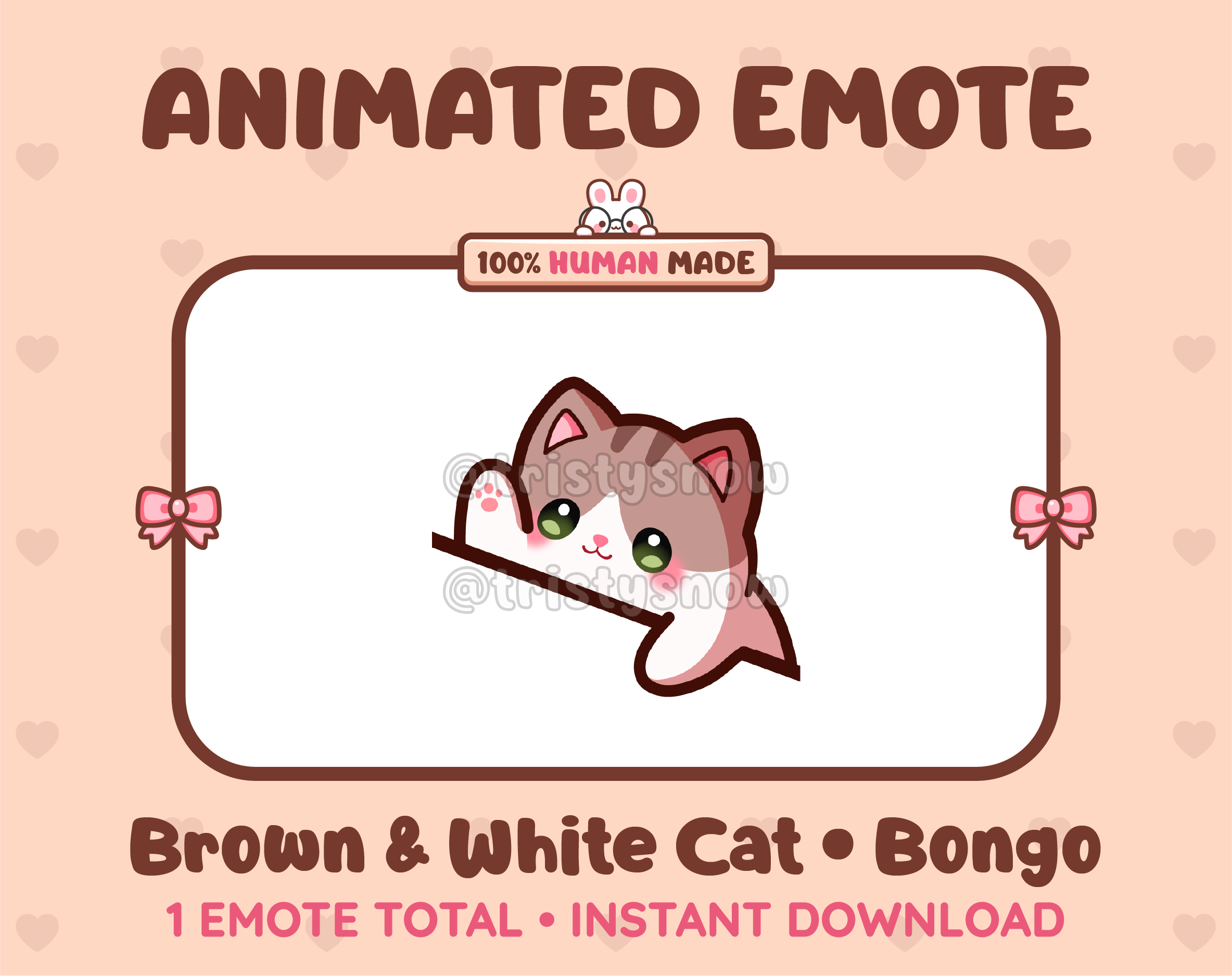 Brown & White Cat emote preview displaying a cute brown & white cat bongo emote.