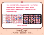 Pig animated Twitch emote mega pack preview displaying all 50 emotes with format and size information.