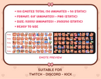 Orange Tabby Cat animated Twitch emote mega pack preview displaying all 50 emotes with format and size information.