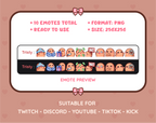 Potato Twitch emote pack preview displaying all 10 emotes with format and size information.