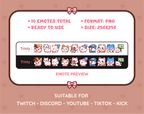 White Cat Twitch emote pack preview displaying all 10 emotes with format and size information.