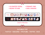 White Cat Twitch emote pack preview displaying all 10 emotes with format and size information.