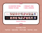 Siamese Cat Twitch emote pack preview displaying all 10 emotes with format and size information.