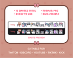 Gray Hamster Twitch emote pack preview displaying all 10 emotes with format and size information.