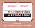 Siamese Cat Twitch emote pack preview displaying all 10 emotes with format and size information.