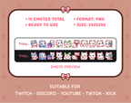 White Cat Twitch emote pack preview displaying all 10 emotes with format and size information.