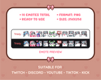 Gray Hamster Twitch emote pack preview displaying all 10 emotes with format and size information.