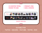 Black Cat Twitch emote pack preview displaying all 10 emotes with format and size information.