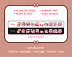 Pig Twitch emote pack preview displaying all 10 emotes with format and size information.