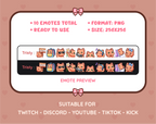 Orange Tabby Cat Twitch emote pack preview displaying all 10 emotes with format and size information.