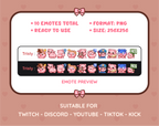 Pig Twitch emote pack preview displaying all 10 emotes with format and size information.