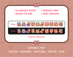 Orange Tabby Cat Twitch emote pack preview displaying all 10 emotes with format and size information.