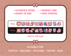 Pink Cat Twitch emote pack preview displaying all 10 emotes with format and size information.
