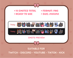 Black Cat Twitch emote pack preview displaying all 10 emotes with format and size information.