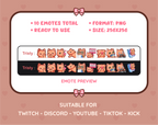 Orange Tabby Cat Twitch emote pack preview displaying all 10 emotes with format and size information.