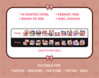 Siamese Cat Twitch emote pack preview displaying all 10 emotes with format and size information.