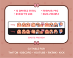 Potato Twitch emote pack preview displaying all 10 emotes with format and size information.