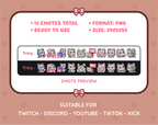 Gray Tabby Cat Twitch emote pack preview displaying all 10 emotes with format and size information.