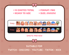Potato Twitch emote pack preview displaying all 10 emotes with format and size information.