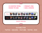 Black Cat Twitch emote pack preview displaying all 10 emotes with format and size information.