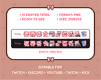 Pig Twitch emote pack preview displaying all 10 emotes with format and size information.