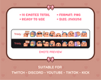 Potato Twitch emote pack preview displaying all 10 emotes with format and size information.