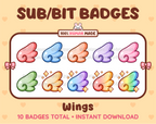 Wing Twitch sub badge pack featuring 10 subscriber badges in multiple color variations.
