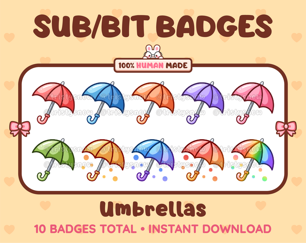 Umbrella Twitch sub badge pack featuring 10 subscriber badges in multiple color variations.