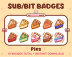 Pie Twitch sub badge pack featuring 10 subscriber badges with different flavors.