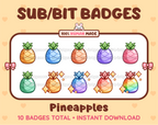Pineapple Twitch sub badge pack featuring 10 subscriber badges in multiple color variations.