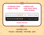 Knife Twitch sub badge pack preview displaying all 10 subscriber badges with format and size information.