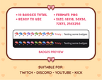 Umbrella Twitch sub badge pack preview displaying all 10 subscriber badges with format and size information.