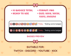Pig Twitch sub badge pack preview displaying all 10 subscriber badges with format and size information.