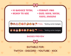 Fall Elements Twitch sub badge pack preview displaying all 10 subscriber badges with format and size information.