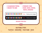 Coffee Cup Twitch sub badge pack preview displaying all 10 subscriber badges with format and size information.