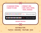 Panda Bear Twitch sub badge pack preview displaying all 10 subscriber badges with format and size information.