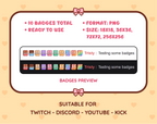 Chocolate Bar Twitch sub badge pack preview displaying all 10 subscriber badges with format and size information.