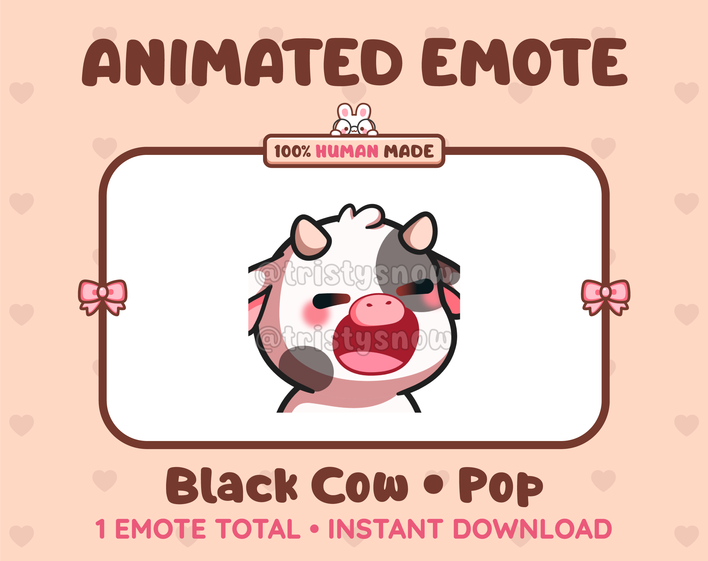 Black Cow emote preview displaying a cute black cow pop emote.