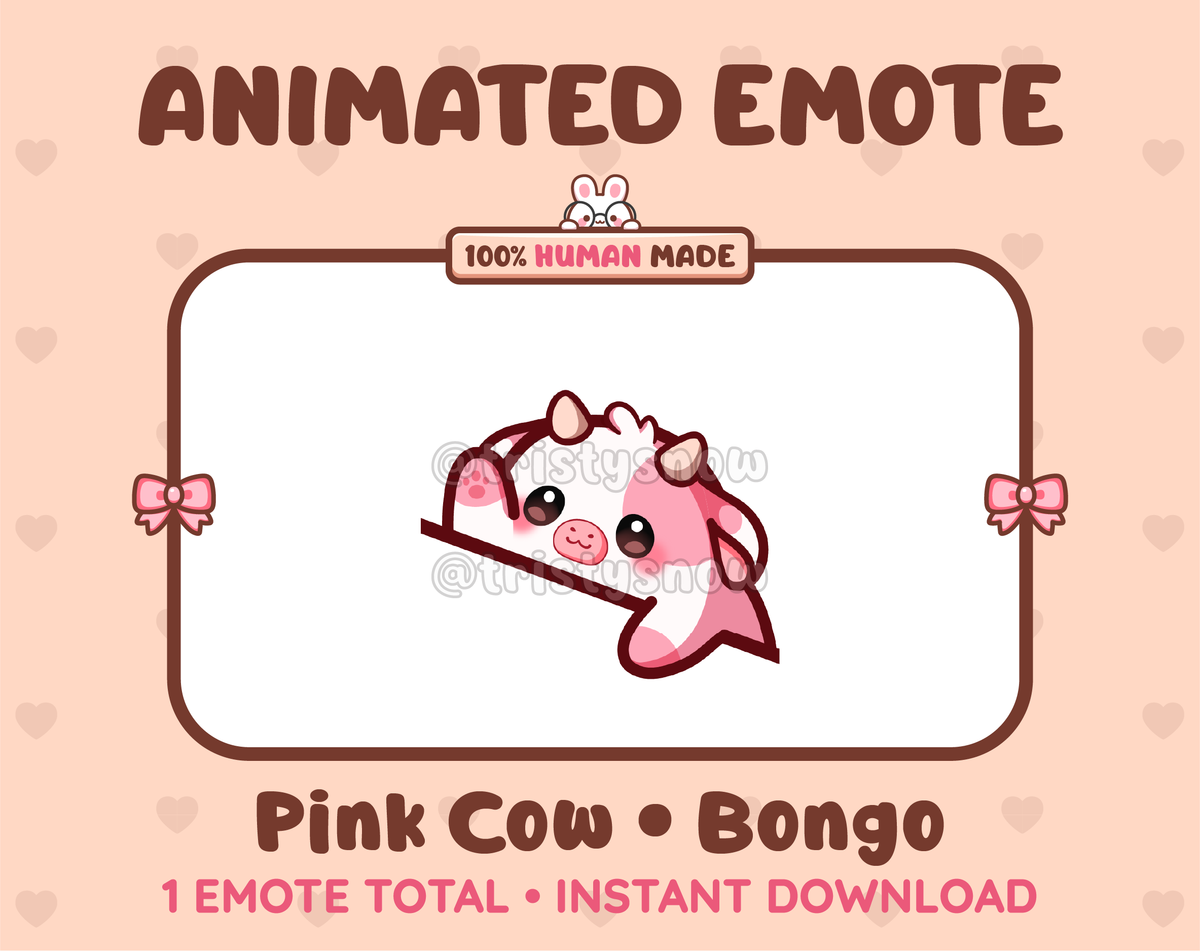 Pink Cow emote preview displaying a cute pink cow bongo emote.