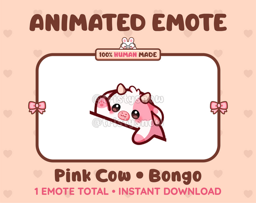 Pink Cow emote preview displaying a cute pink cow bongo emote.