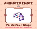 Purple Cow emote preview displaying a cute purple cow bongo emote.
