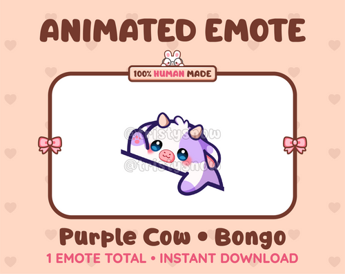 Purple Cow emote preview displaying a cute purple cow bongo emote.
