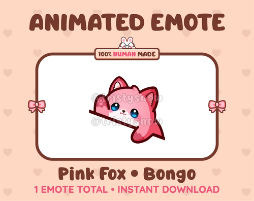 Pink Fox emote preview displaying a cute pink fox bongo emote.