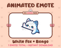 White Fox emote preview displaying a cute white fox bongo emote.
