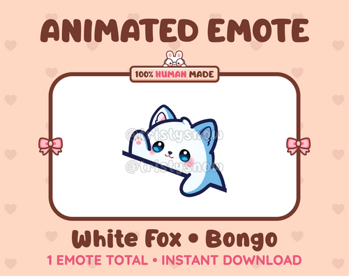 White Fox emote preview displaying a cute white fox bongo emote.