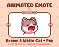 Brown & White Cat emote preview displaying a cute brown & white cat pop emote.