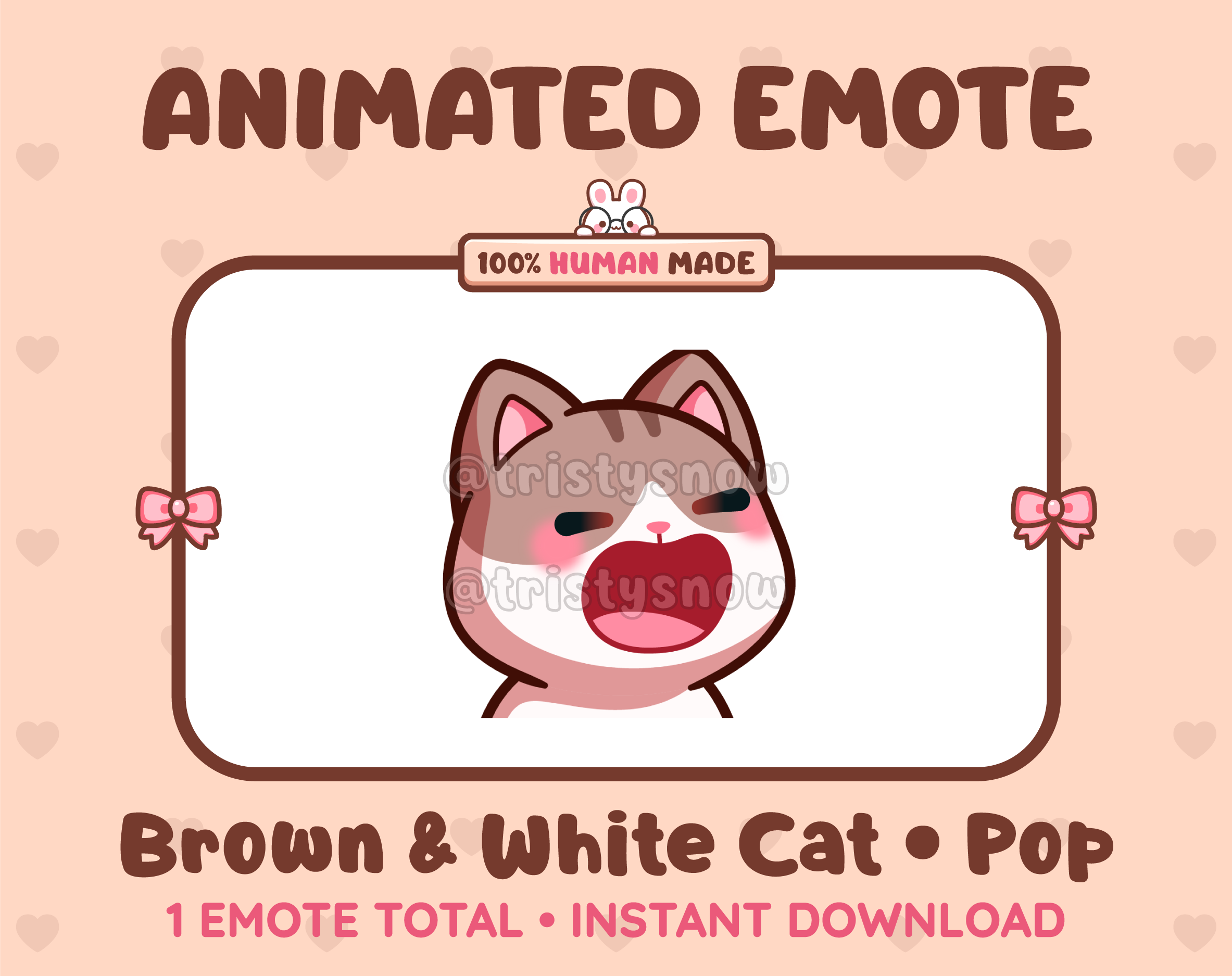 Brown & White Cat emote preview displaying a cute brown & white cat pop emote.