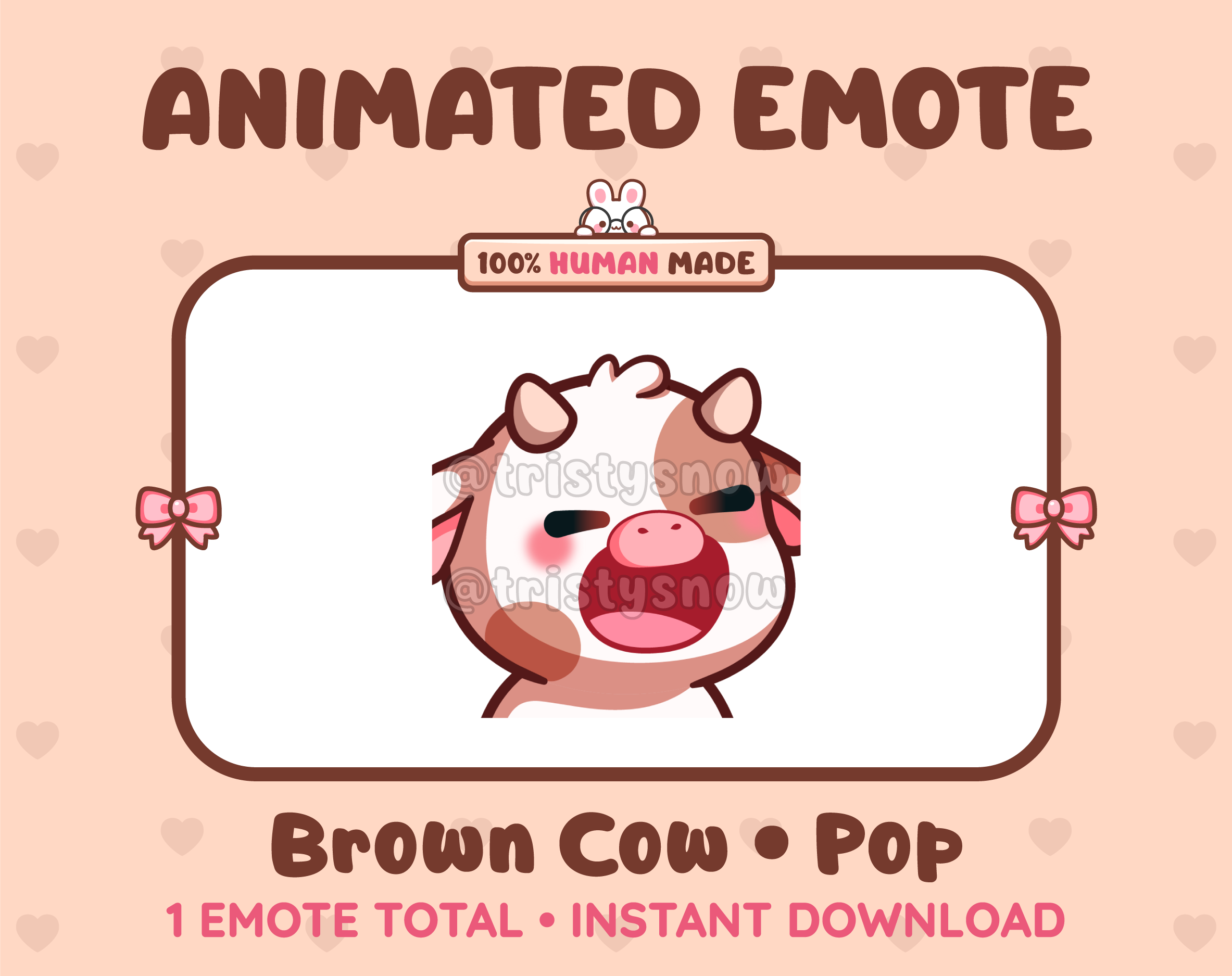 Brown Cow emote preview displaying a cute brown cow pop emote.